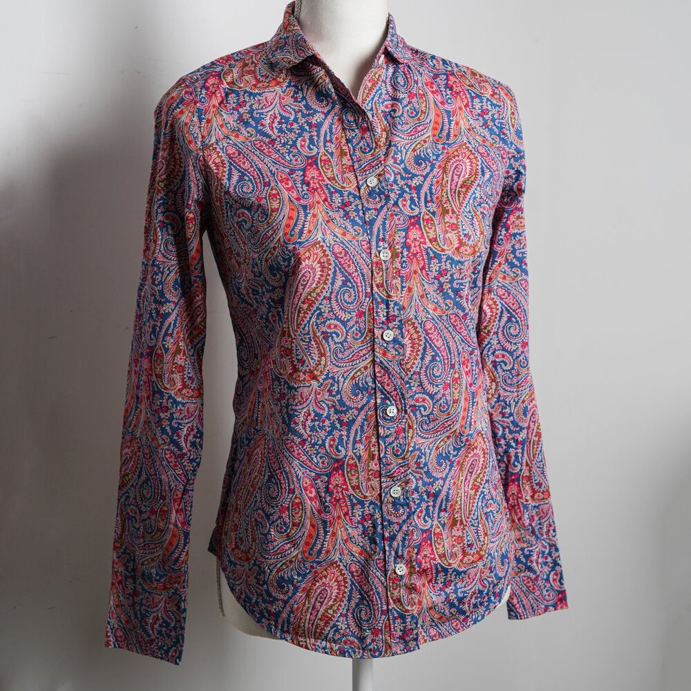Liberty For J.CREW Women Multi Paisley Cotton Collared Button Down Shirt Size 00